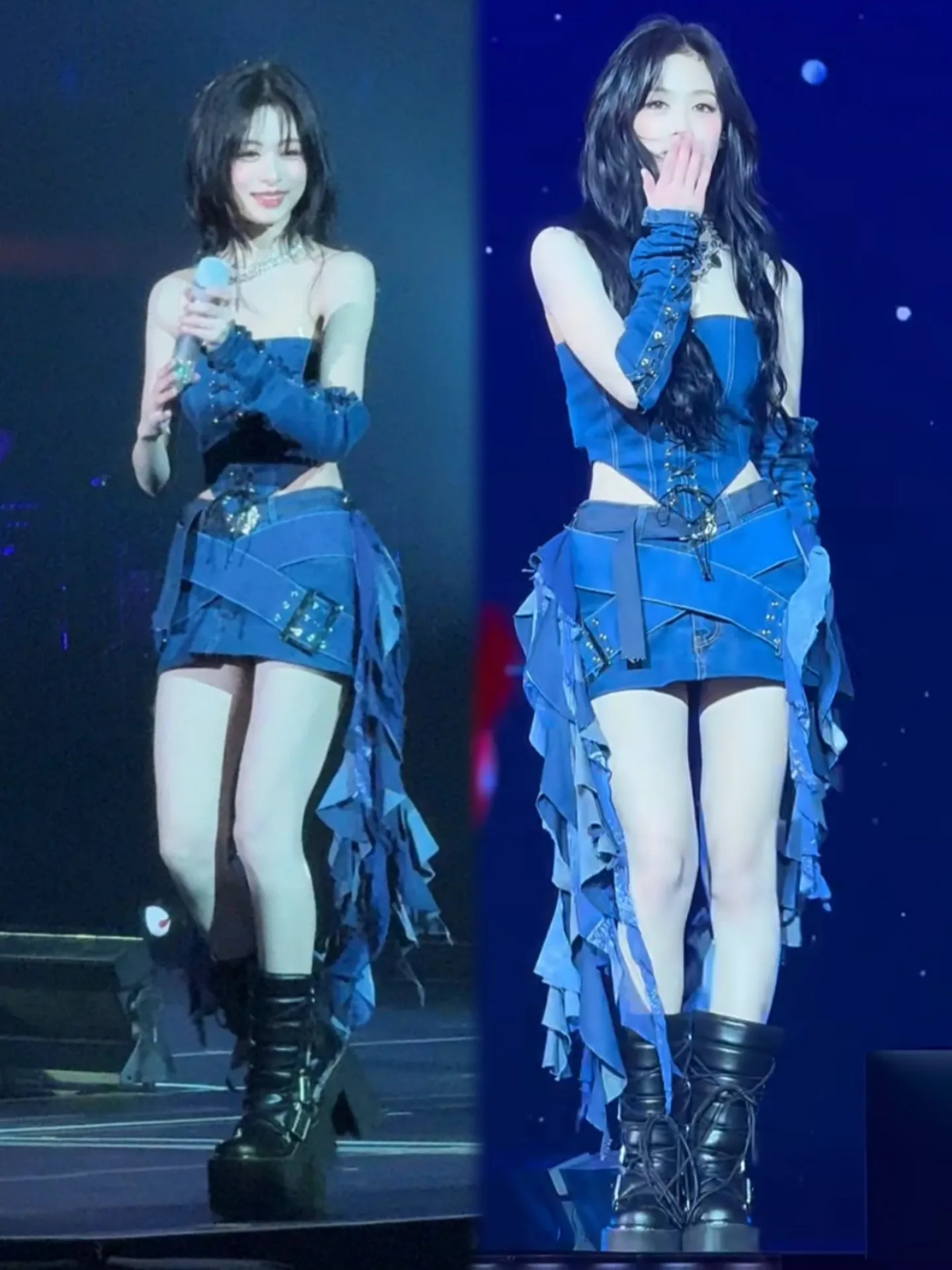 Baby Monster Zheng Ya Xian Performance Outfit Denim Kpop Short Top Jazz Dance Show Set Women's Ethnic Stage Costume