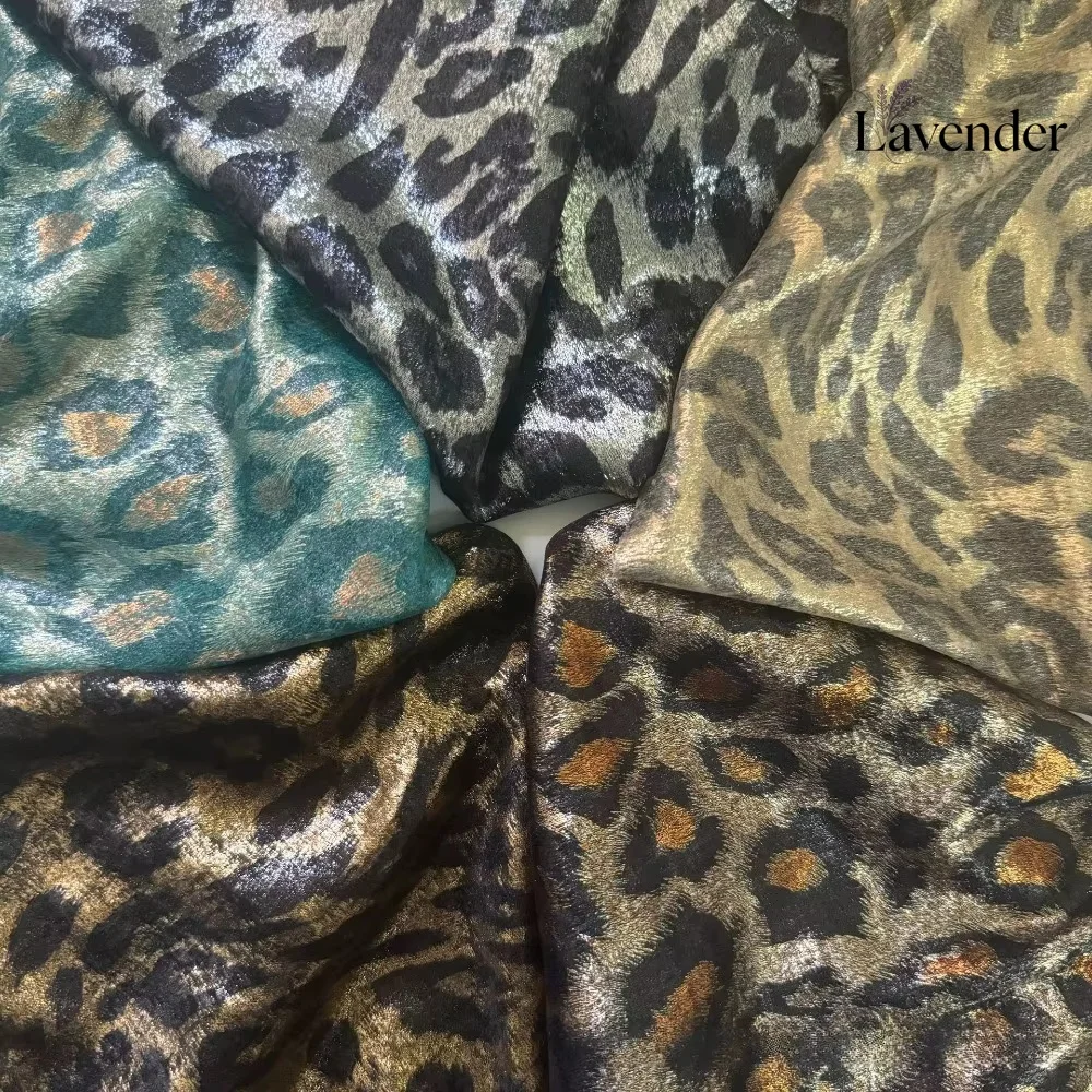 Leopard Print Velvet Metallic Gold Silver Foil Knit Fabric Sewing Material Gown Fashion Outfit Stage Costume Designer DIY Fabric
