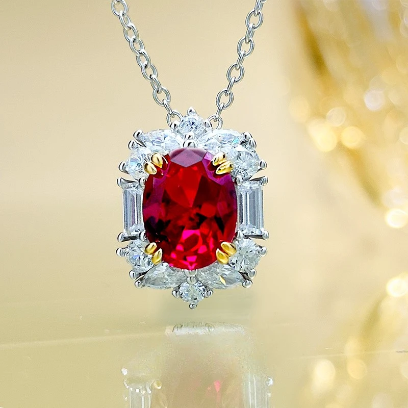 

Artificial Pigeon Blood Red Treasure Fashion Trend Necklace 3 Carat Red Corundum 925 Sterling Silver Wedding Jewelry Wholesale