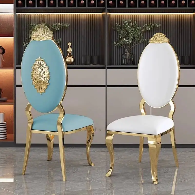 

Italian-style Contemporary Stainless Steel Dining Chair Hotel Gold Leather Chair Sillas De Comedor Commercial Furniture