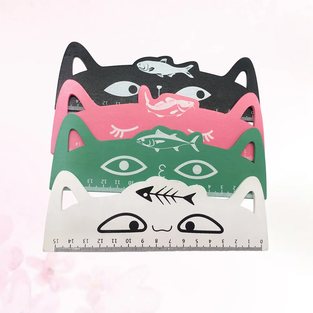 4Pcs Wooden Cat Shape Cartoon Ruler For Back To School Supplies Art Teacher Rulers 15CM Measuring Tools Office