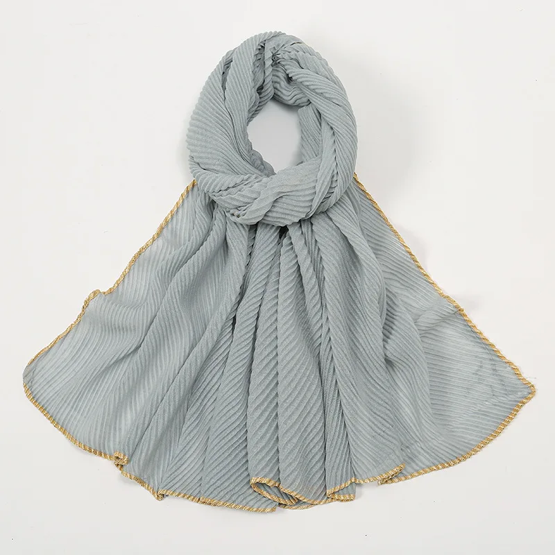 Winter Plain Solid Crinkle Gold Viscose Scarf Lady Wrinkle Soft Shawls And Wraps Pashmina Stole Bufandas Muslim Sjaal 165*65Cm