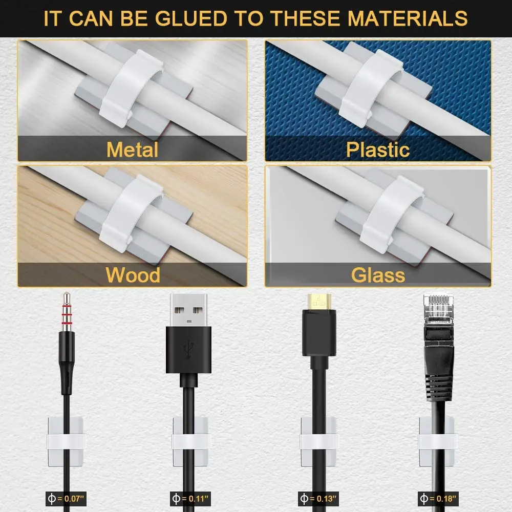 20pcs USB Cable Clips Organizer Cable Winder Management Holder for Mouse Keyboard Earphone Headset PC Cord Wire Holder Protector