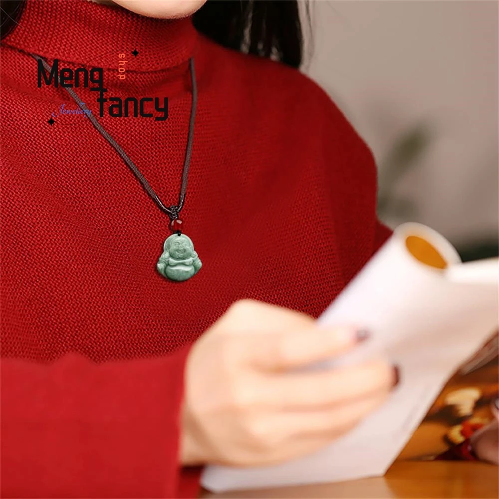 Natural A-goods Jadeite Bean Seed Maitreya Buddha Jade Pendant Exquisite Engraver Buddhist Amulets Best Selling Fashion Jewelry 6