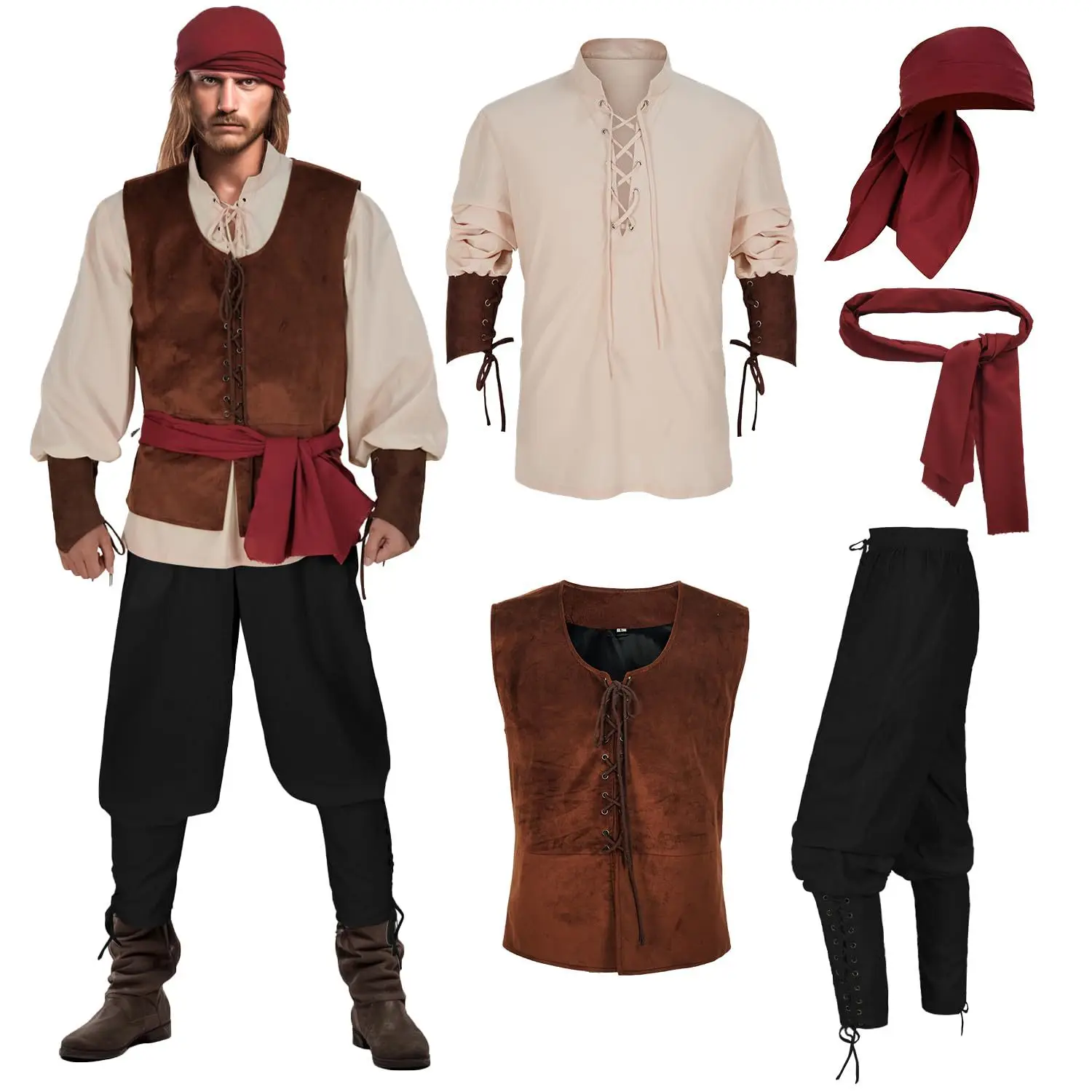 Średniowieczny wiking Cosplay kapitan Jack Sparrow Cosplay męski kostium pirata pirackie mundury do gier strój męskie kostiumy na Halloween