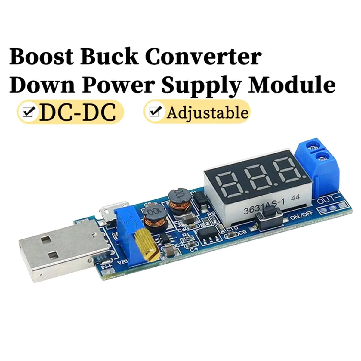 (DT37) Micro Adjustable Power Boost Buck Converter USB Step UP/Down Power Supply Module DC 5V to DC1.2V-24V Adjustable Output A