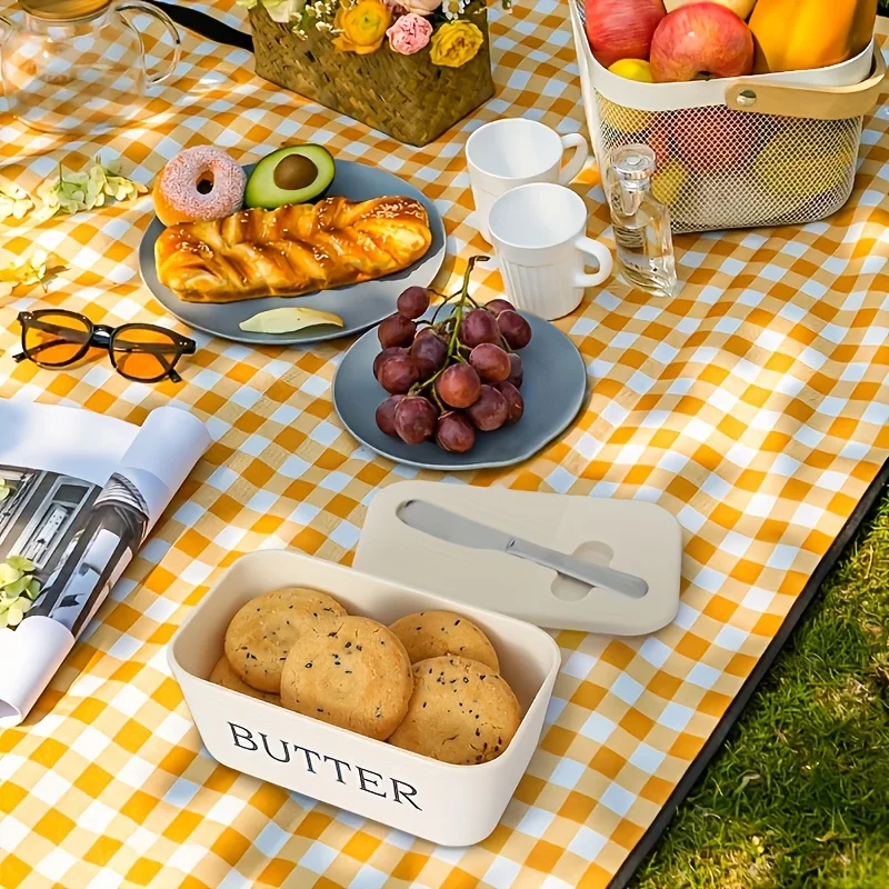 طبق زبدة حديث وبسيط مع سكين، صندوق تخزين زبدة PP ذو سعة كبيرة، منظم ثلاجة، أداة المطبخ