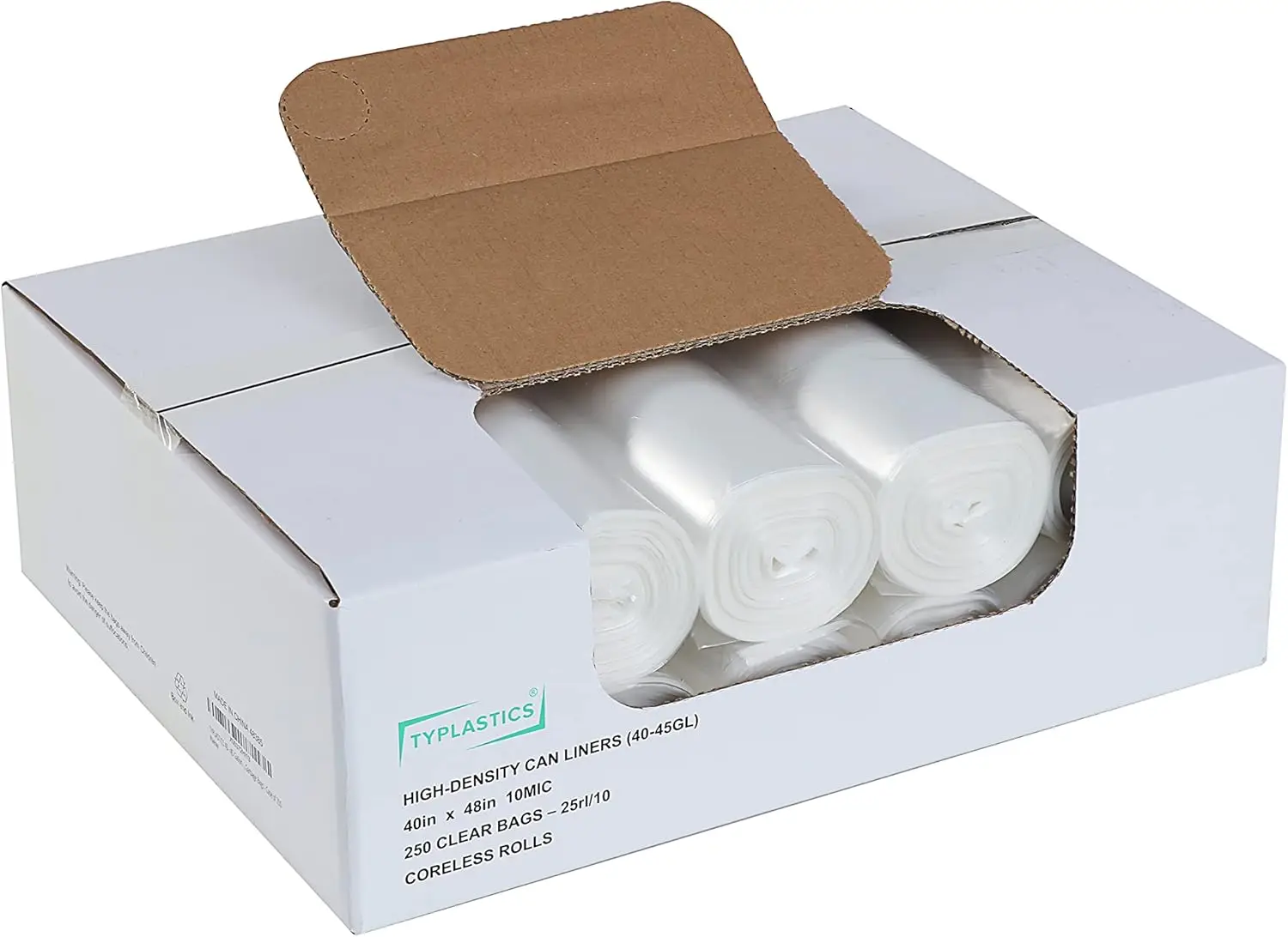 

40-45 Gallon Clear Trash Can Liners, 40" x 48", High Density Garbage Bags, Case of 250 for Office, Outdoor, Recycling