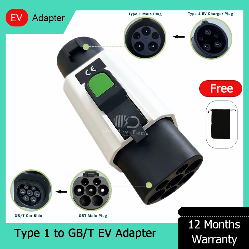 

32A 1Phase 7KW SAE J1772 GB/T Адаптер с замком и защитой от падения J1772 Тип 1 Вилка EV для китайских электромобилей BYD ID 4/6 Новое состояние