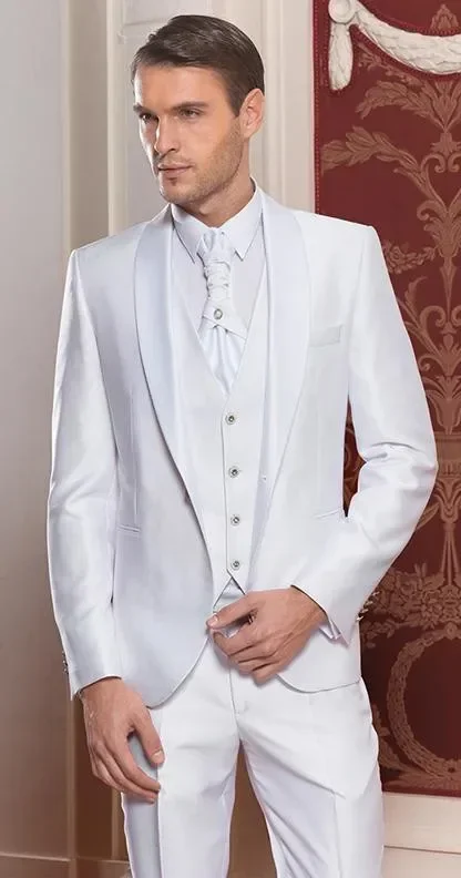 Italian White Satin Men Suit Formal Wedding Suits For Men Slim Fit 3 Piece Groom Tuxedo Custom Prom Blazer Sets Terno Masculino