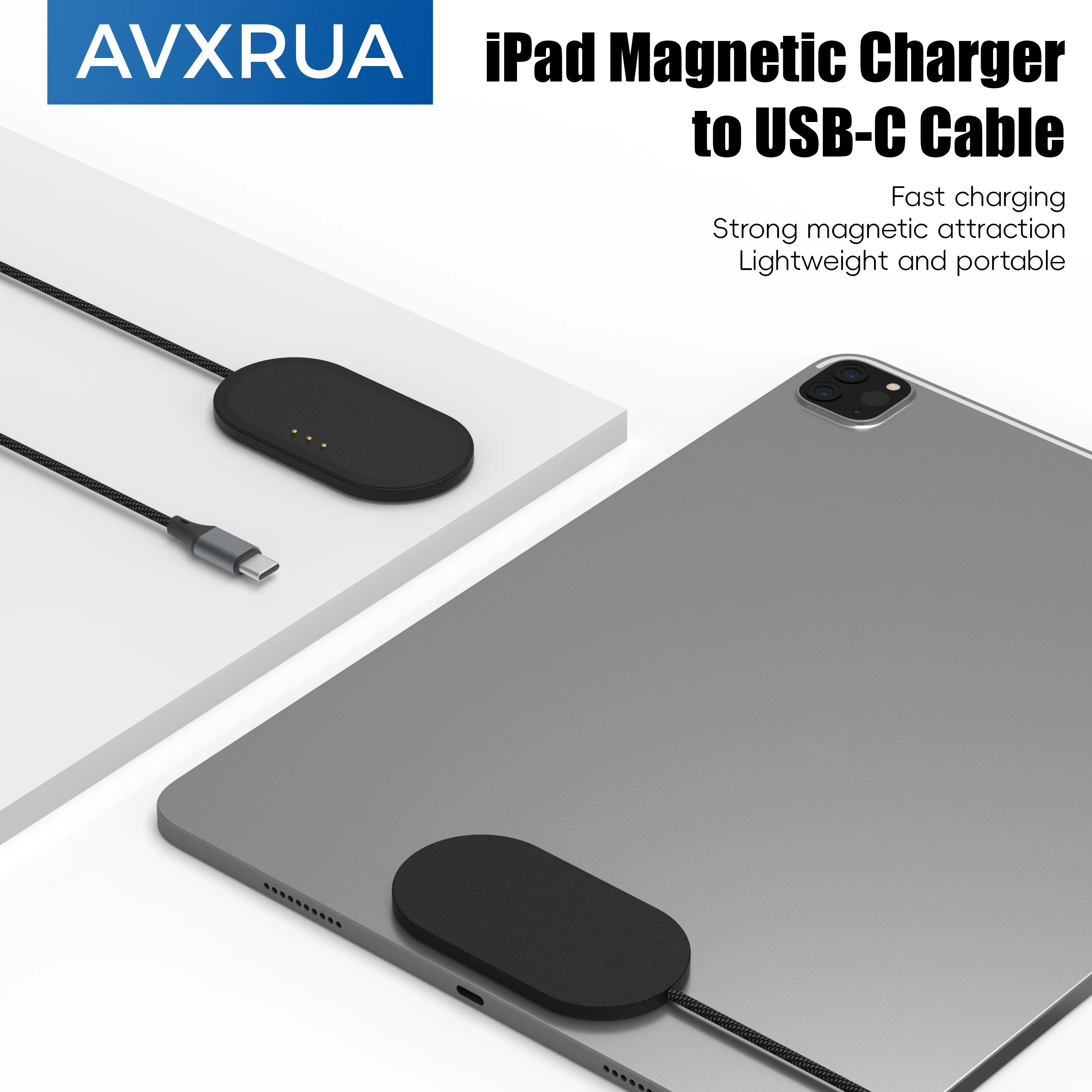 AVXRUA Magnetic Wireless Charger for iPad USB-C Fast Charging Cable, Scratch-Resistant Leather, Suitable for Home Office Travel