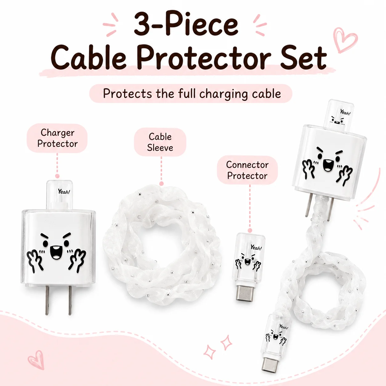 Cute Charger Cable Protector Set 3Pcs Cartoon Plug Cover Cord Sleeve Anti Bend Data Cable Saver for Phone