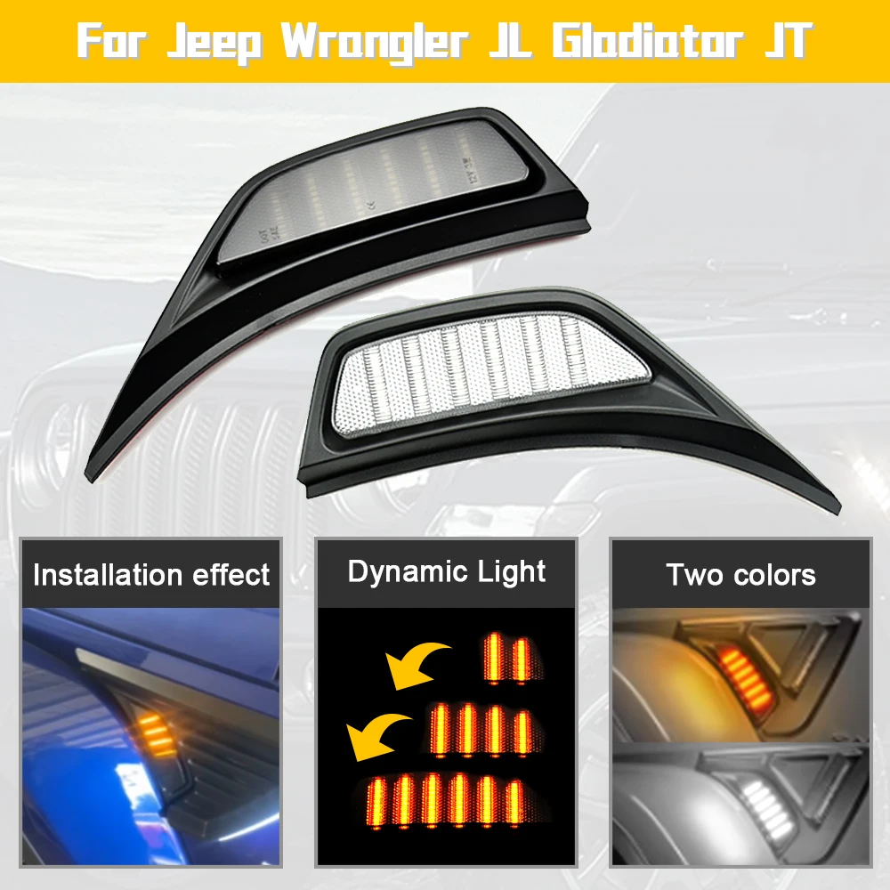 2x Smoked Front Fender LED Repeat Side Marker Lights DRL Daytime Running Lamp For Jeep Gladiator JT Wrangler JL Rubicon Sahara