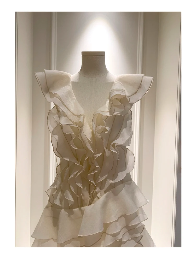 

Romantic Artistic White Holiday Dr Women's Faion Ele Skirt Detail Zipper High Waist A-Line ort Dr Polyester