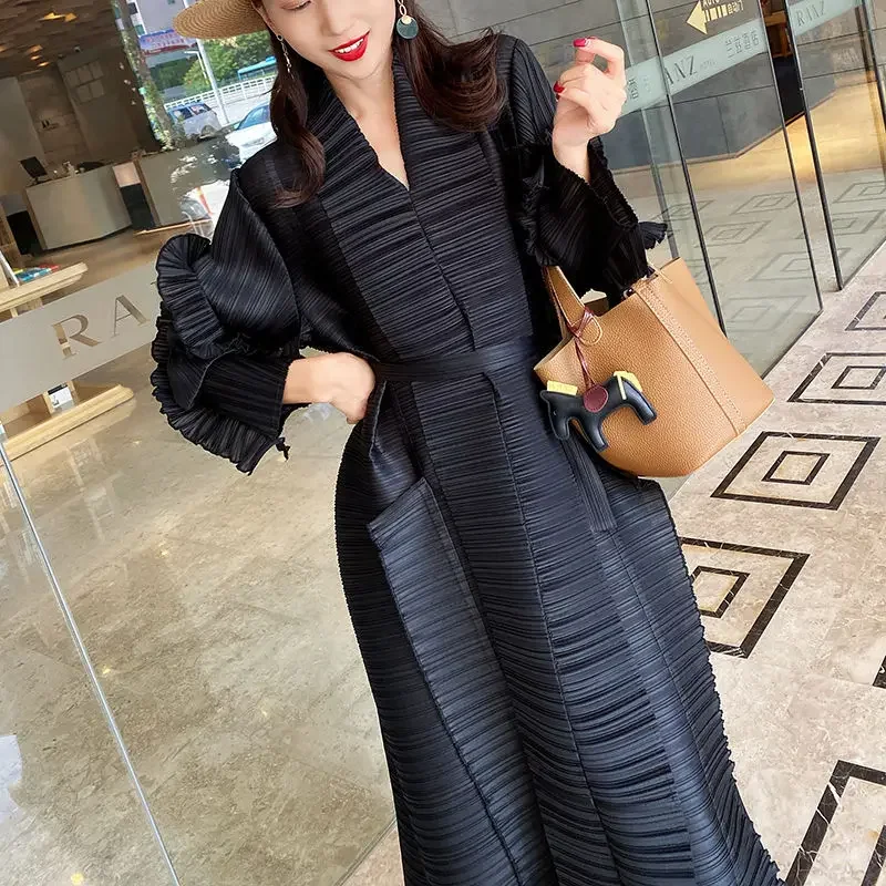 Miyake Pleated French Dress for Women In The Spring and Autumn of 2023 We Can Deliver One Piece From Stock Maxi Dress for Women