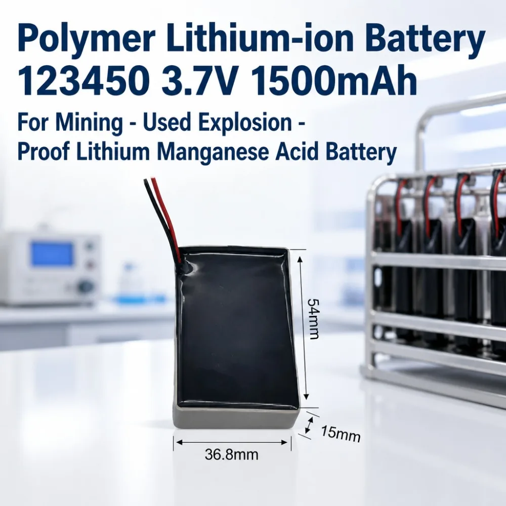 123450 3.7V 1500mAh Lithium Manganese Oxide Polymer Li-ion Battery Explosion-Proof RechargeableCell ForMiningEquipment MinerLamp