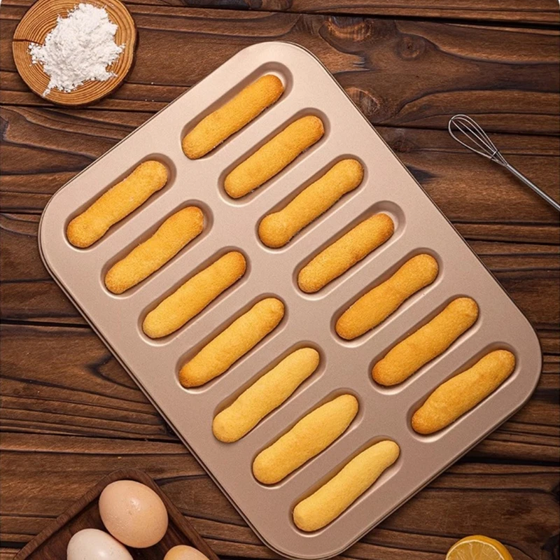 Bánh Quy Dính Khay Nướng Bánh Thép Carbon Bánh Mì Ladyfinger Khuôn 14 Khoang Ngón Tay Hình Bánh Quy Khuôn Máy Nướng
