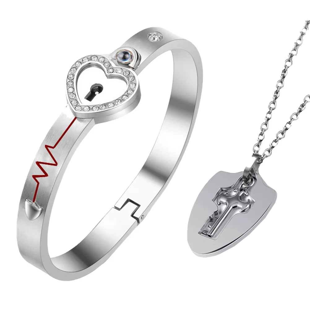 

Couple Lock Bracelet Wrist Chain Man Key Necklace Woman Loving Heart Valentine's Day Gift Decorative Bangle Concentric Couples