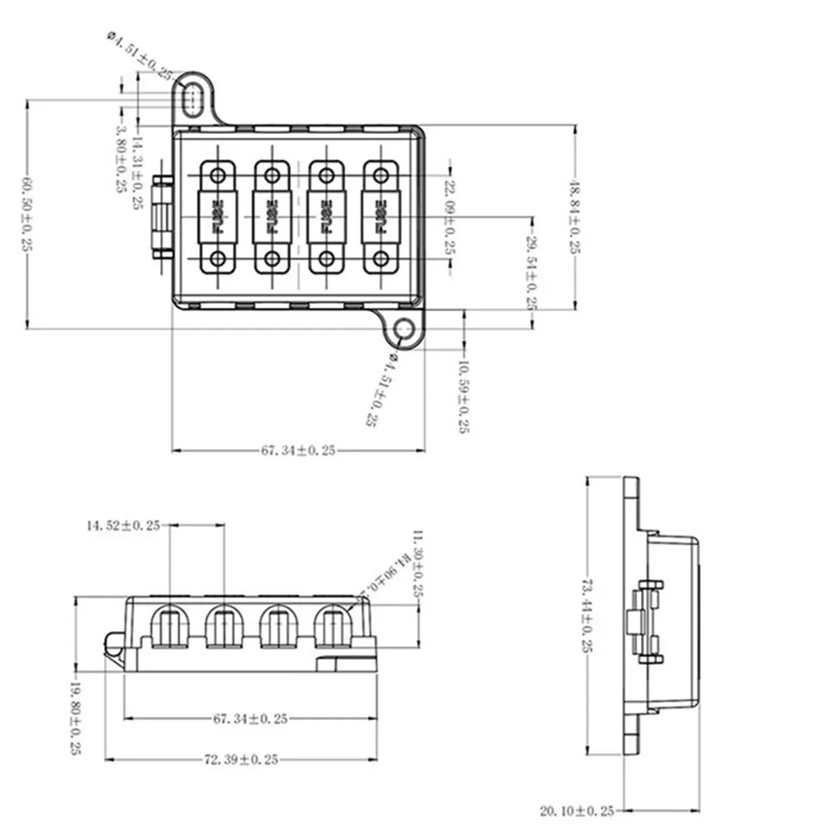 A79G 32V 4 Way Bolt on Midi ANS AFS Fuse Box Fuse Holder Four-Way High Current Fork Bolt Fuse Holder