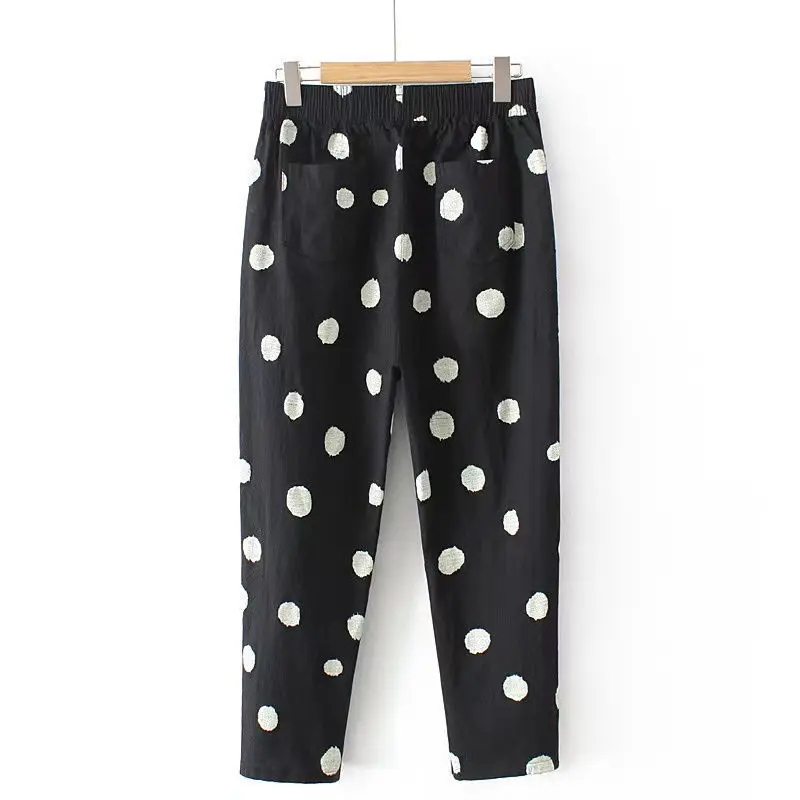 Polka Dot Chic Casual Elastic High Waist Loose Wide Leg Women\'s Pants Korean Fashion Ankle-Length Pants For Women 2024 Autumn