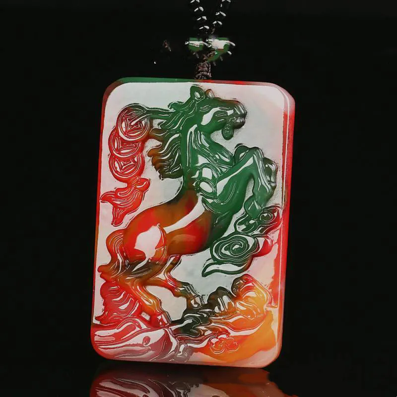 

Xinjiang Hetian Color Jade Immediately Has Money Pendant for Men and Women Zodiac Horse Brand Popular Necklace.