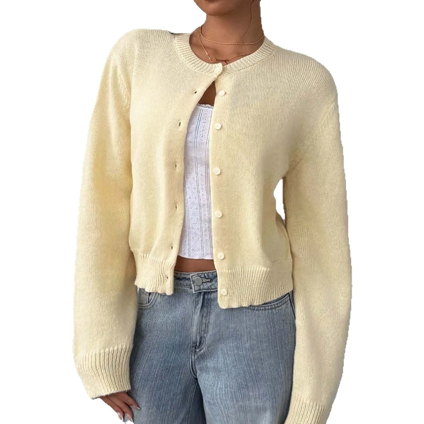 سترة محبوكة بأكمام طويلة للنساء لخريف وشتاء 2025 سترة أوروبية وأمريكية سترة شمعية ناعمة قصيرة فضفاضة ورقيقة #5