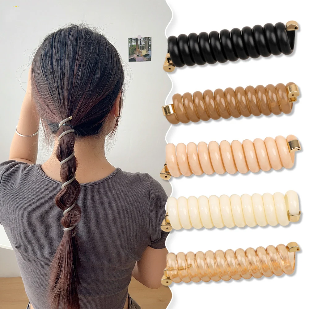 

Muweordy 5pcs Y2k New Ponytail Elastic Hair Bands Rubber Hair Ties Bundle Scrunchies Telephone Wire Hair Accessories Women Girls