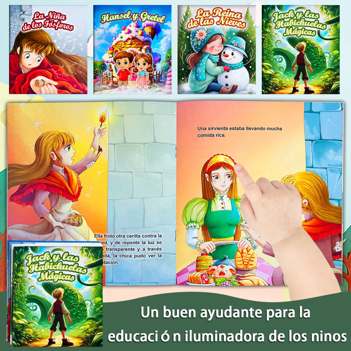 Montessori Spanish Learning Set 4-in-1 - Bilingual Fairy Tale Book and Magic Bean/Snow Queen, Children's Reading Picture Book