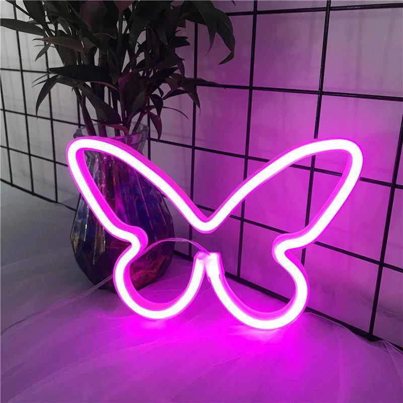 Butterfly Neon Sign Light LED Animal Logo Night Light Lamp Bulbs Wall Hanging Decor Romantic Birthday Party Room Christmas Gift