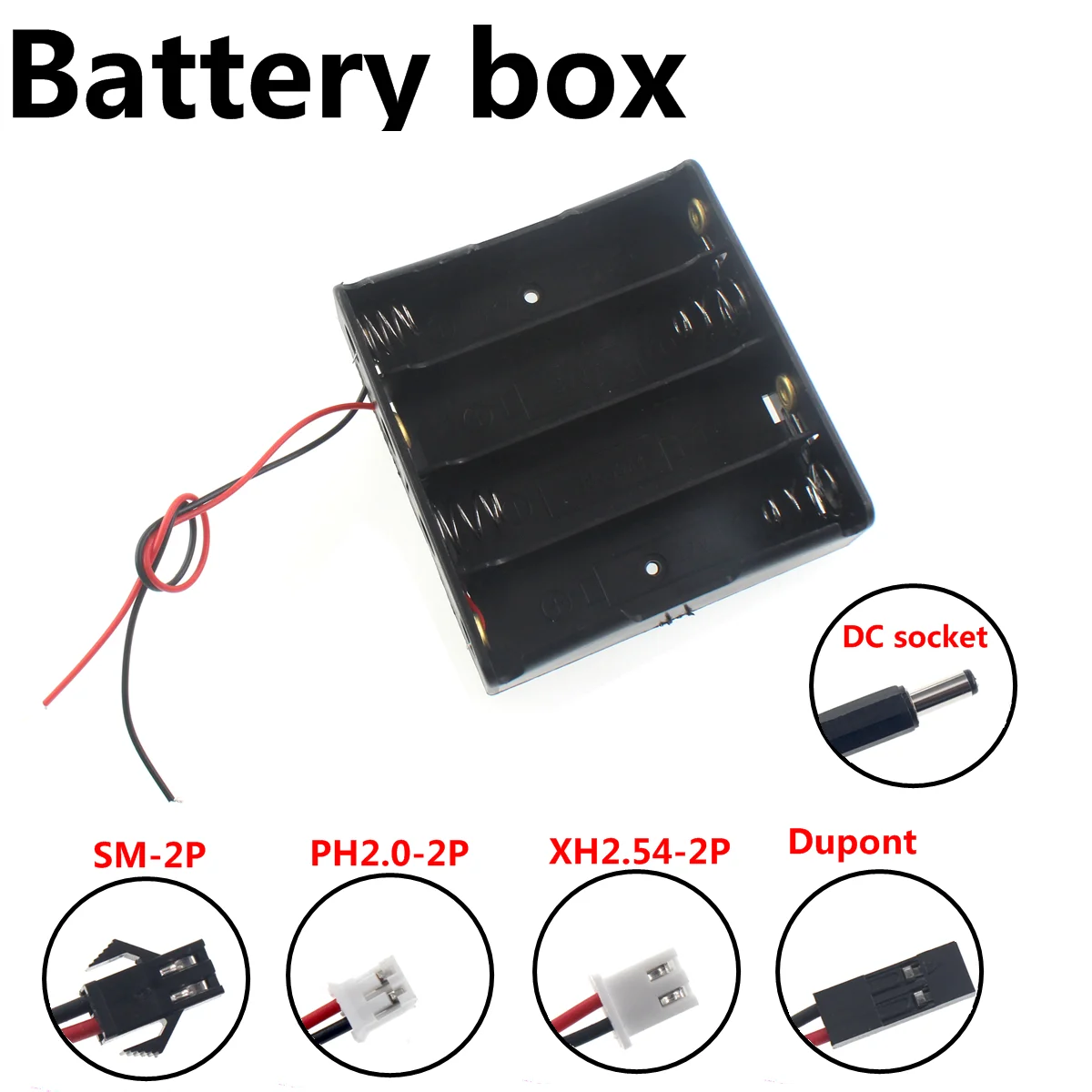 DIY 4x 18650 Battery Holder Storage Box Case with DC 5.5x2.1mm XH2.54 PH2.0 SM-2P Power Plug