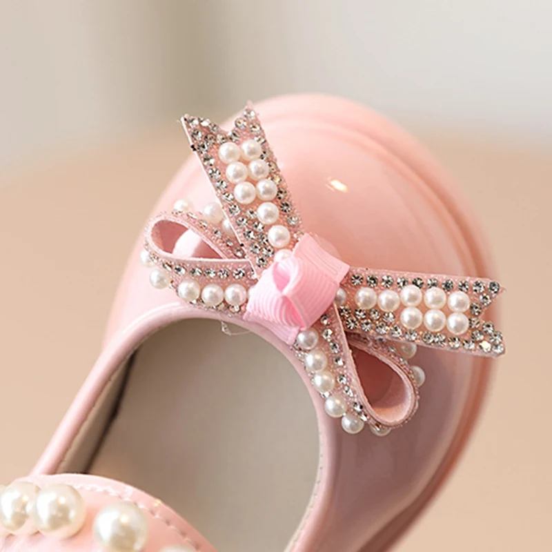 Fashion Girls Princess Shoes PU Bow Pearl Children Leather Sandals Elegant Kids Wedding Dress Party Girl Shoes