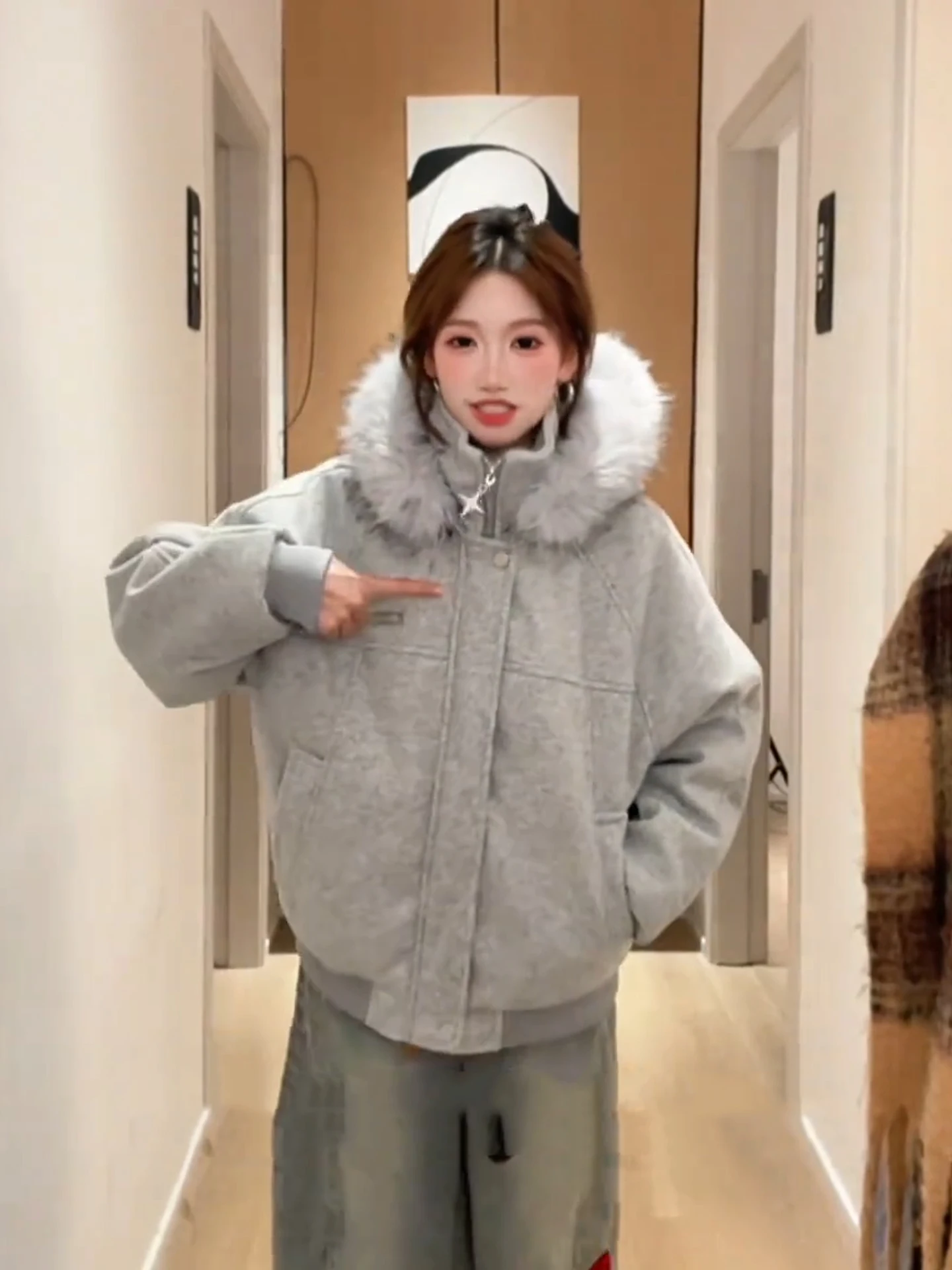 

Men's And Women's Winter Thiened Woolen Collar Jaet Hooded Cotton Coat Warm Casual Sle Pure Color Long Sve Coat