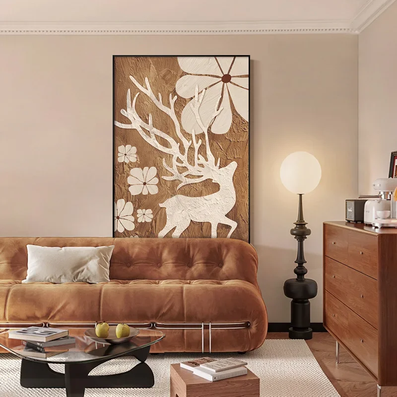 Living room decorative paintings, medieval sofa background wall murals, French retro high-end, elk hanging paintings