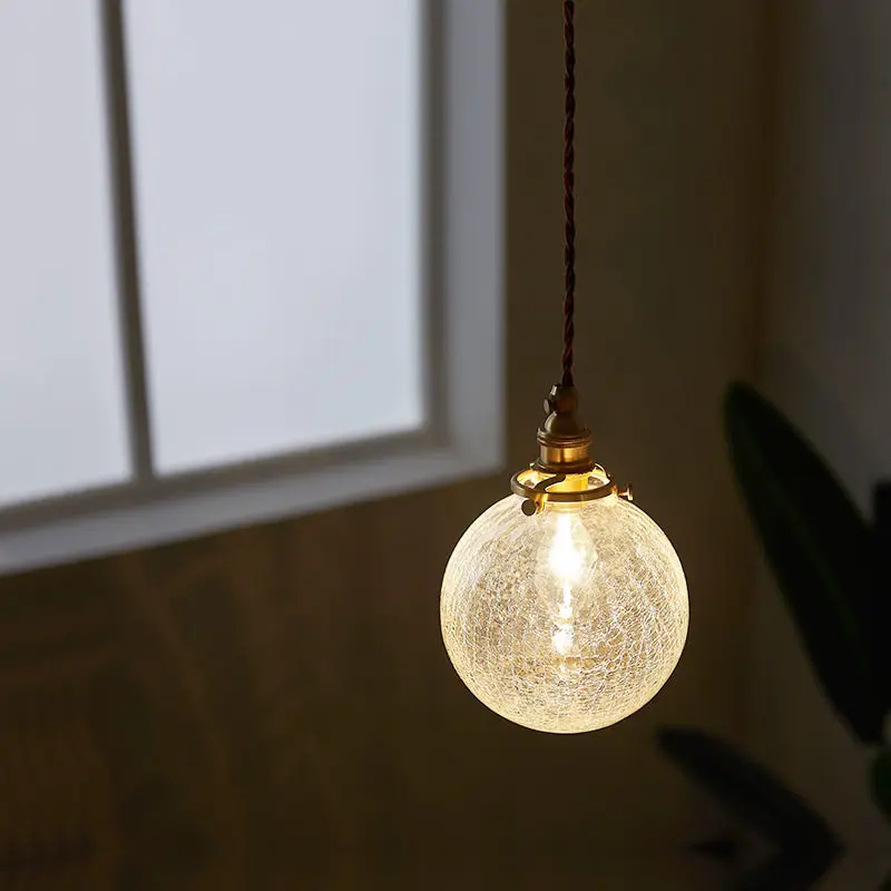 Nordic Retro Ice Crack Glass Pendant Light LED Creative Transparent Lampshade Restaurant Bar Counter Entrance Bedside Hang Lamps
