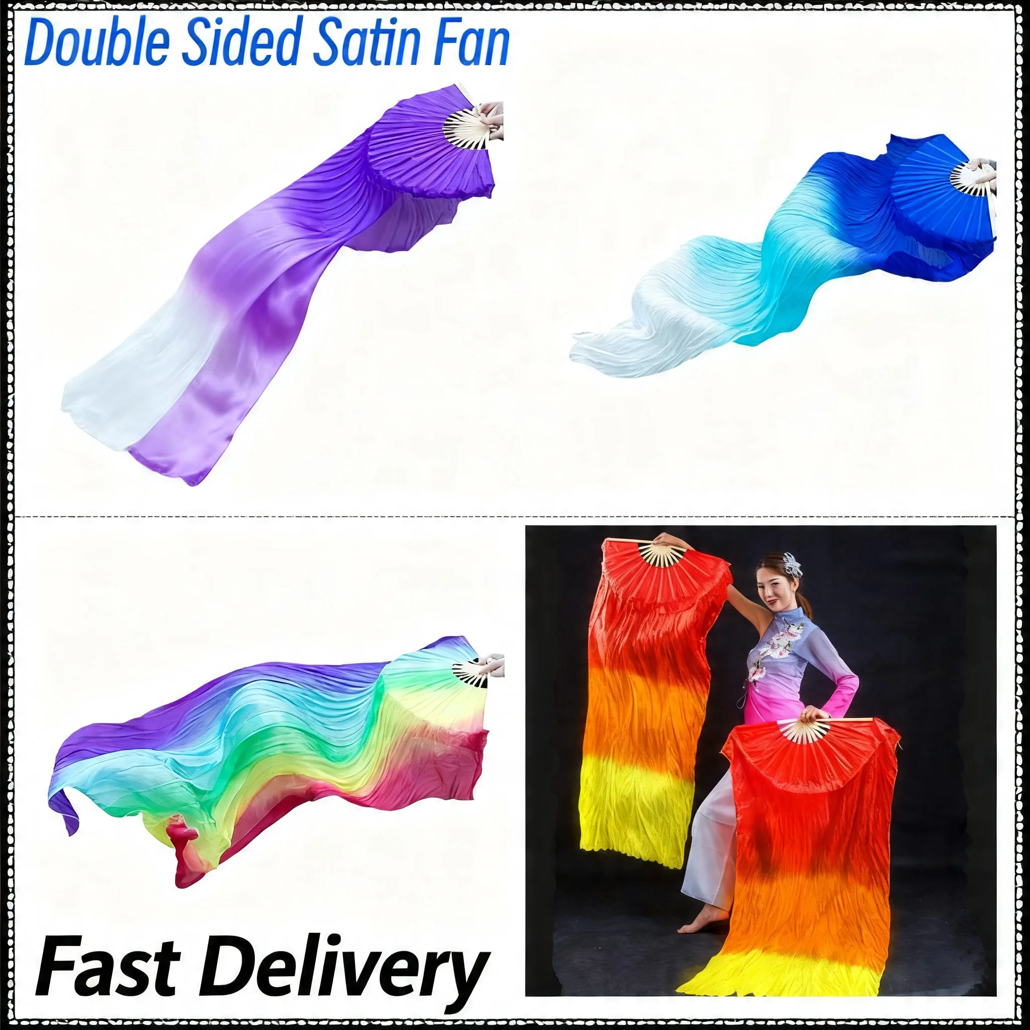 1PC 150cm Length NEW Hot Sell Extra Long Floating Head Double Side Satin Fan Dancer Practice Long Imitation Props Silk Fans