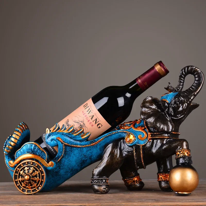 Creative Vintage Wine Rack Organizer Table Party Kitchen Wine Holder Design Luxury Elephant Resin Design Estante Home Decor