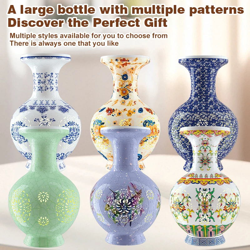 

3D Puzzle Vase Porcelain Design Made Plastic Home Decoration LED Light Flower Arrangement Puzzle Toys Gifts for Party Game