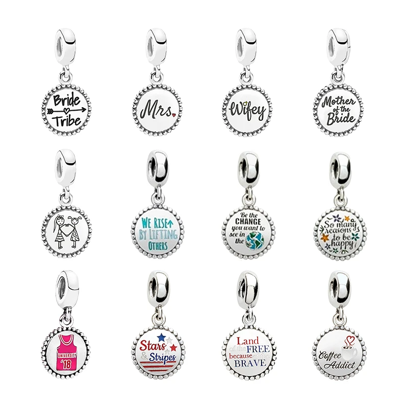 925 Silver Disc Pendants Charms For Bracelets Women DIY Jewelry Making Bride Besties Stars Land Coffee Addict Enamel Trinkets