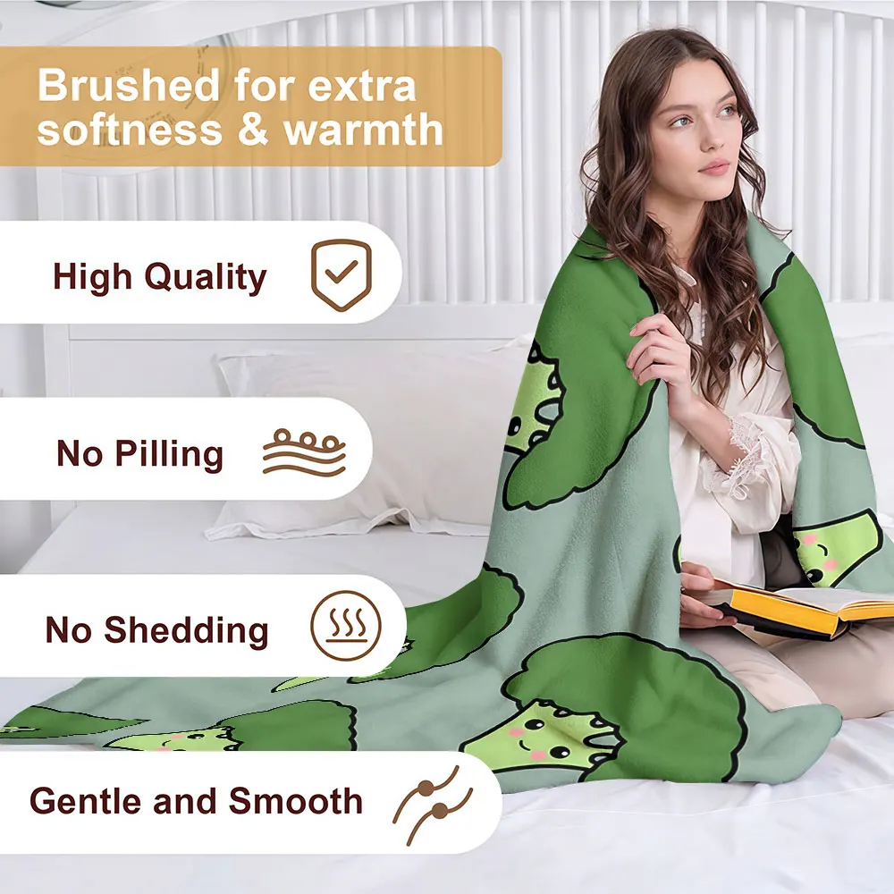 cute broccoli character Soft Warm Flannel Blanket Lightweight Cozy Christmas Halloween Home Decor Room