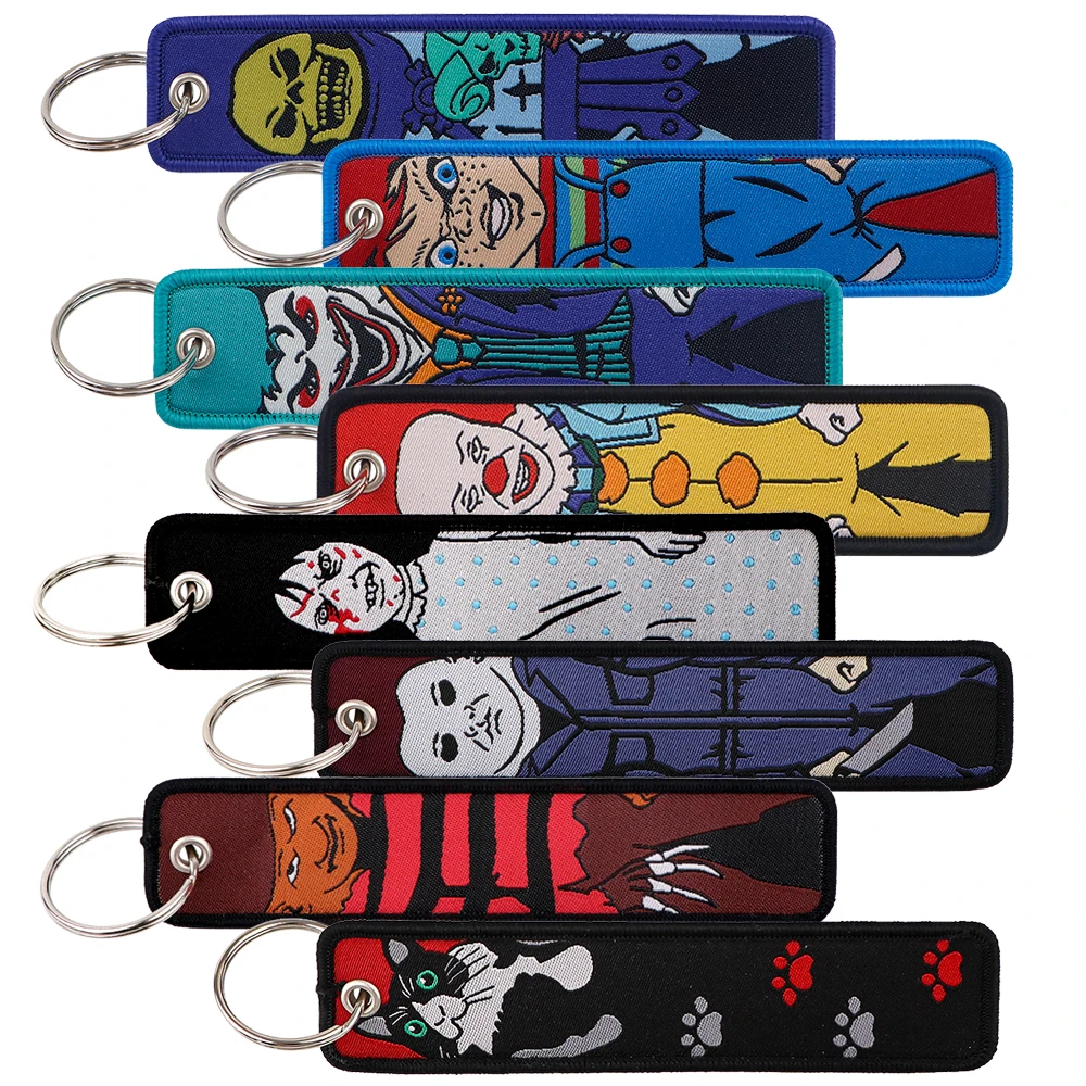 

Horror Movie Key Chain for Men Women Embroidery Key Fobs Holder Key Tag Key Ring Fashion Halloween Accessories Gifts