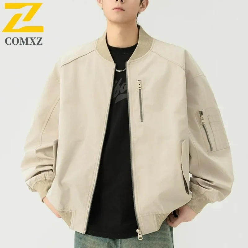 

COMXZ Мужская куртка Классическая легкая мотоциклетная куртка с воротником-стойкой для путешествий на открытом воздухе Повседневный стиль Комфортное осеннее новое пальто на молнии