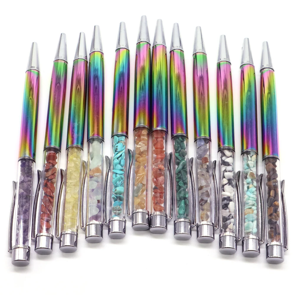 Creative Novelty Crystal Ballpoint Pen Metal Stylus Touch Pen Office School Supplies Stationery Natural Stones Birthday Gifts