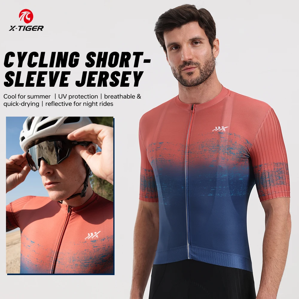 

X-TIGER Cycling Jersey Men's Summer Breathable Short Sleeve Bicycle Jersey Lightweight Quick Dry Road Bike MTB Cycling Wear