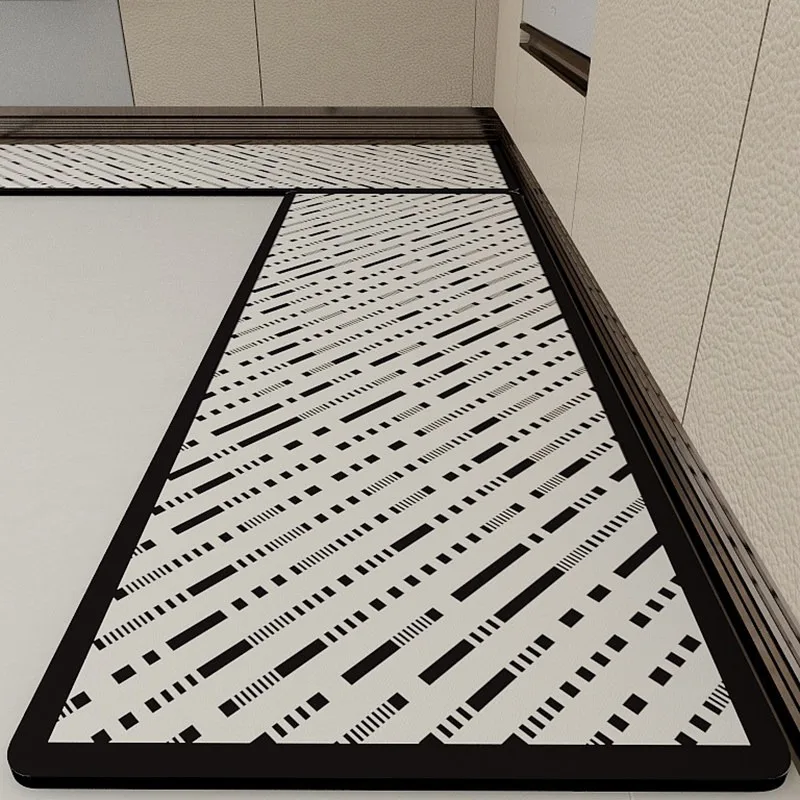 Fashion Lines Pattern PVC Leather Kitchen Rug Waterproof Oil-proof Stain-resistant Carpet Large Area Non-slip Floor Mats Tapis