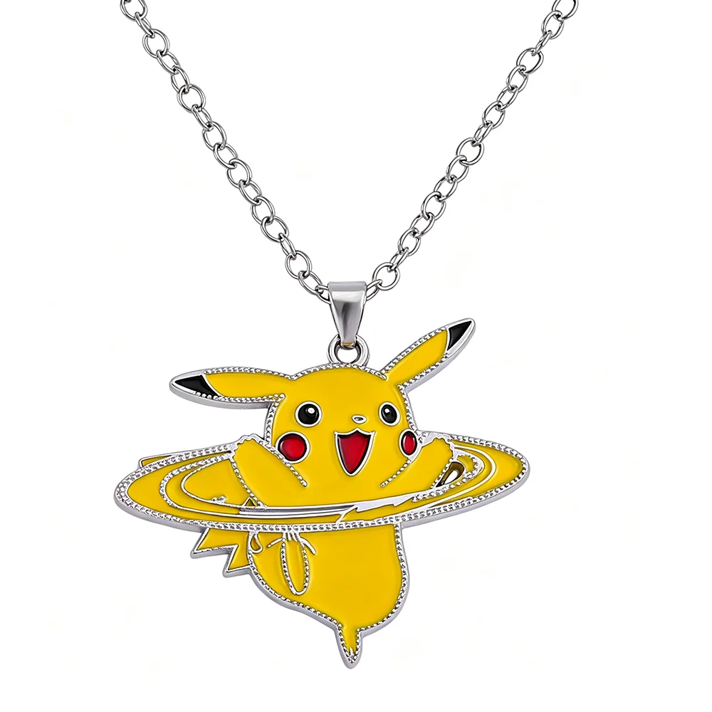 Space Saturn Pikachu Necklace Cartoon Enamel Pendant Cute Anime Accessories for Men and Women