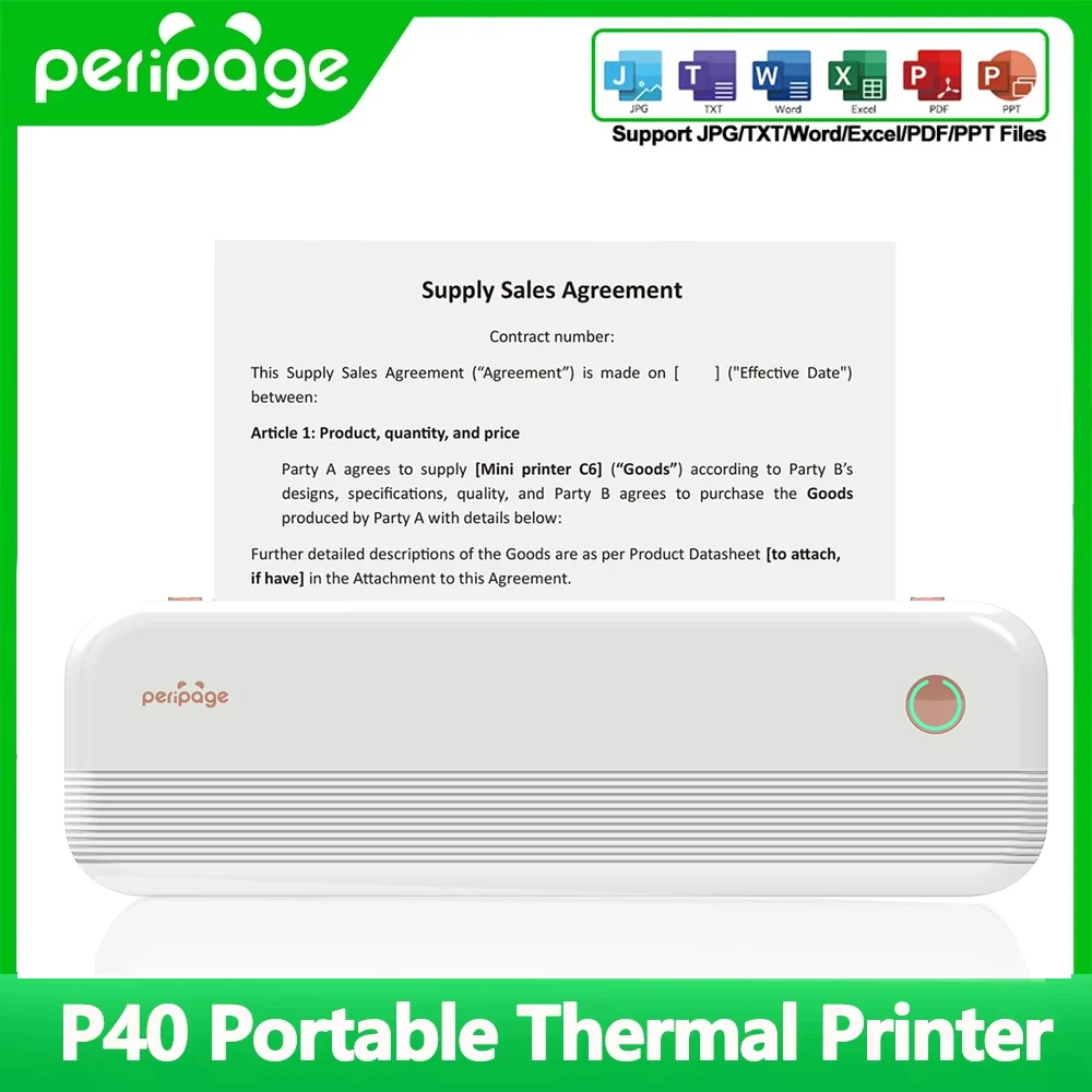 PeriPage A4 Portable Thermal Printer Tattoo Thermal Printer From Mobile Phone Wireless Bluetooth Document Office Printer P40