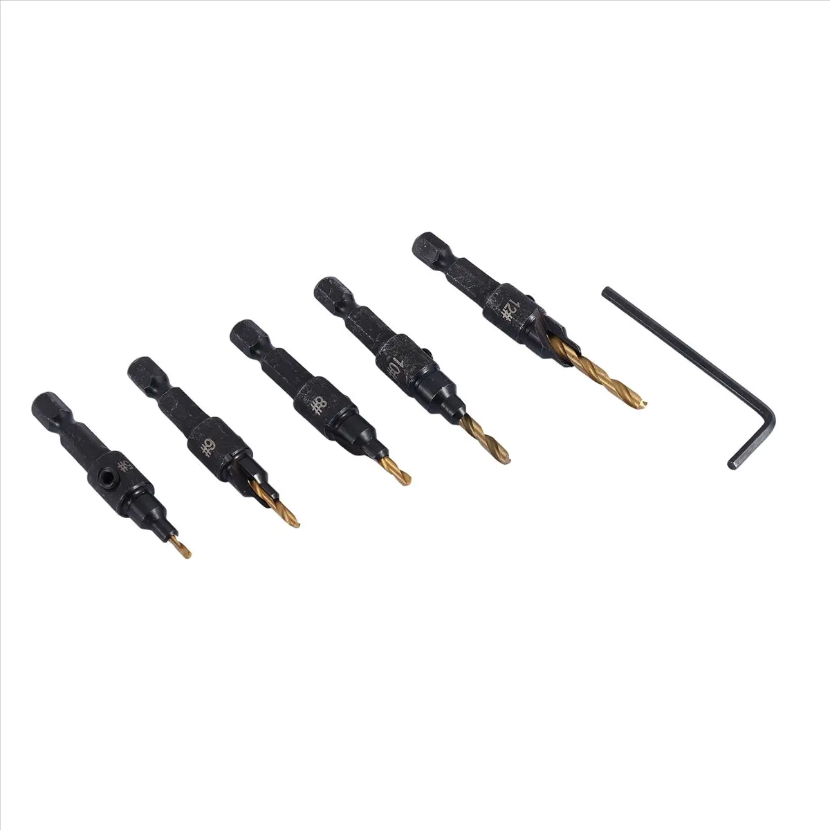 A89X 14 Pcs Wood Plug Hole Cutter Chamfered Plug Cutter Drill Bits Five-Slot Countersink Drill 1/4 Inch Hex Spanner Tool Set
