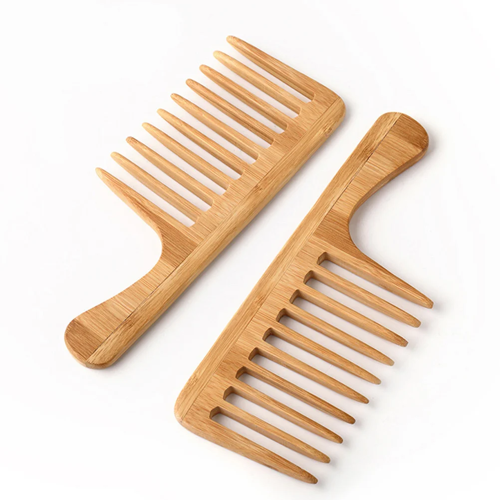 

2Pcs Bamboo Wide Tooth Comb Large Teeth for Men Women Retro Styling Mustache Beard Care Travel Hair Comb