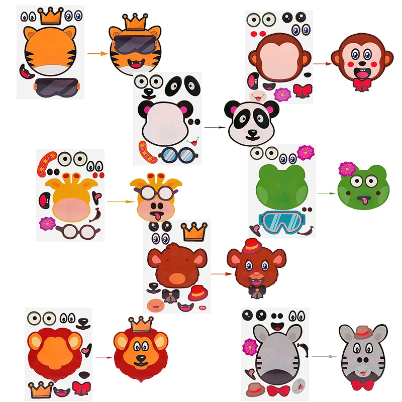 

8pcs Cute Cartoon Animal Puzzle Sticker DIY Pinch Face Assembly Interesting Puzzle StickerToy Children's Day Gift EducationalToy