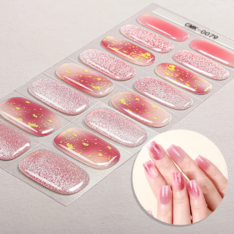 

16Tips Gradient Gel Nail Strips Full Cover Shining Marble Pattern Baking-Free Gel Nail Stickers DIY Manicure Decoration